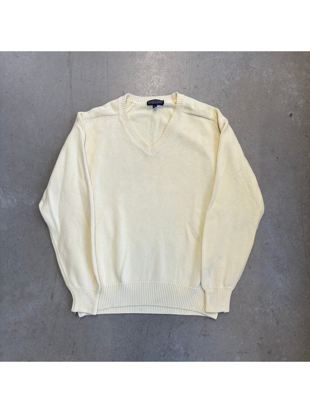 Vintage 90s Lands End V-Neck Knit Sweater Large Beige